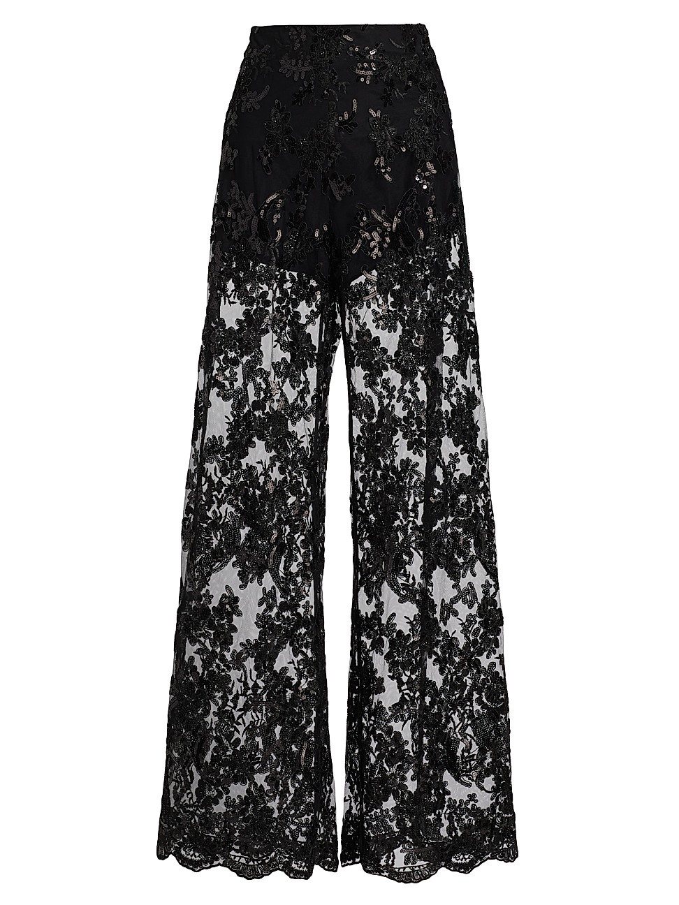 Women's Athena Embellished Sheer Lace Wide-Leg Pants - Black - Size 8 | Saks Fifth Avenue