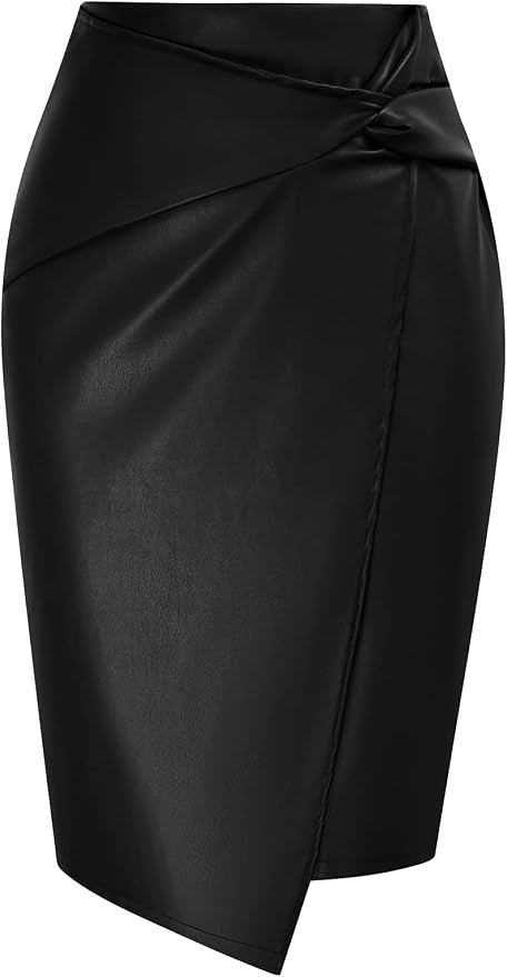 Kate Kasin Women's Faux Leather High Waist Wrap Knit Bodycon Midi Skirt for Business Casual Penci... | Amazon (US)