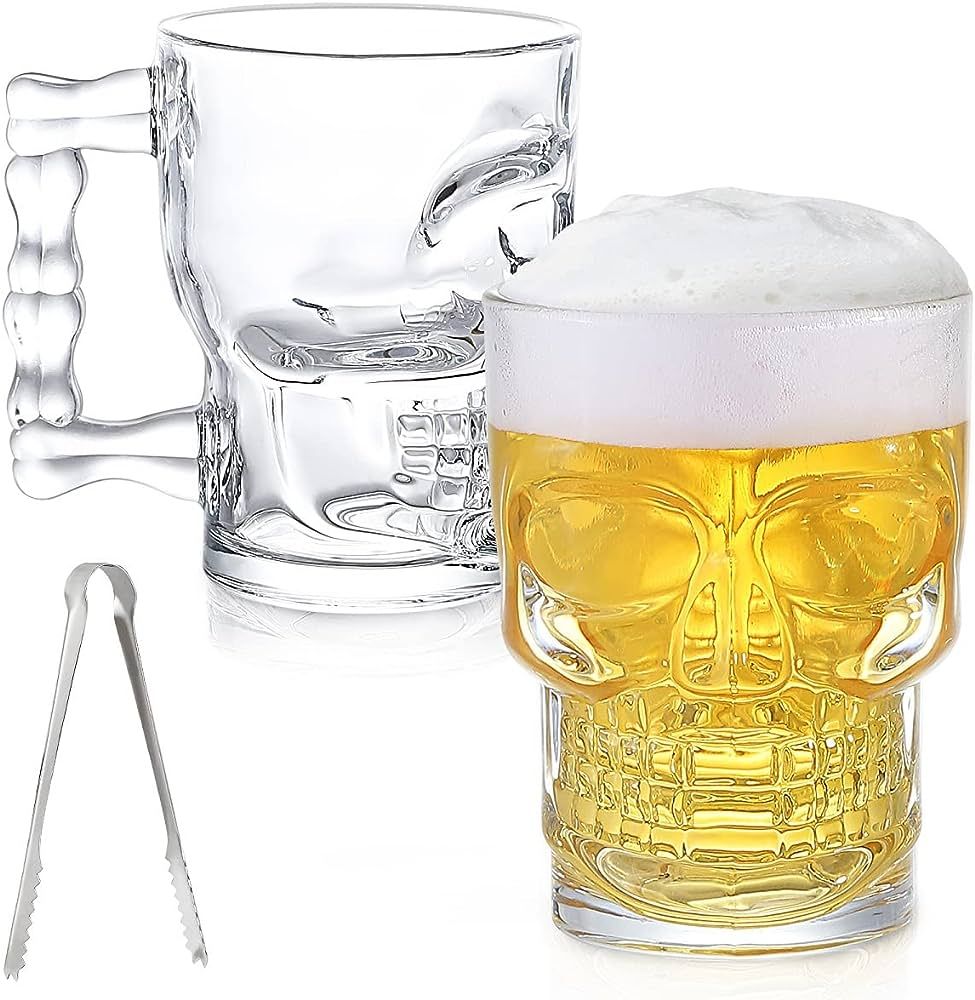 Wwyybfk Beer Mug Set, Freezer Glasses Beer Mug with Handle, 18oz Skull Beer Glasses Cups for Men,... | Amazon (US)