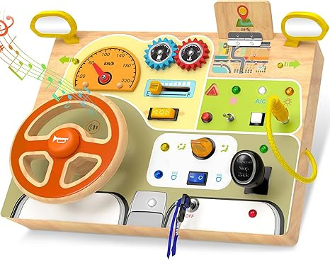 Montessori Toddler Toys - Baby Wooden Busy Board - Sensory Toys with Light Switch - Travel Toys f... | Amazon (US)