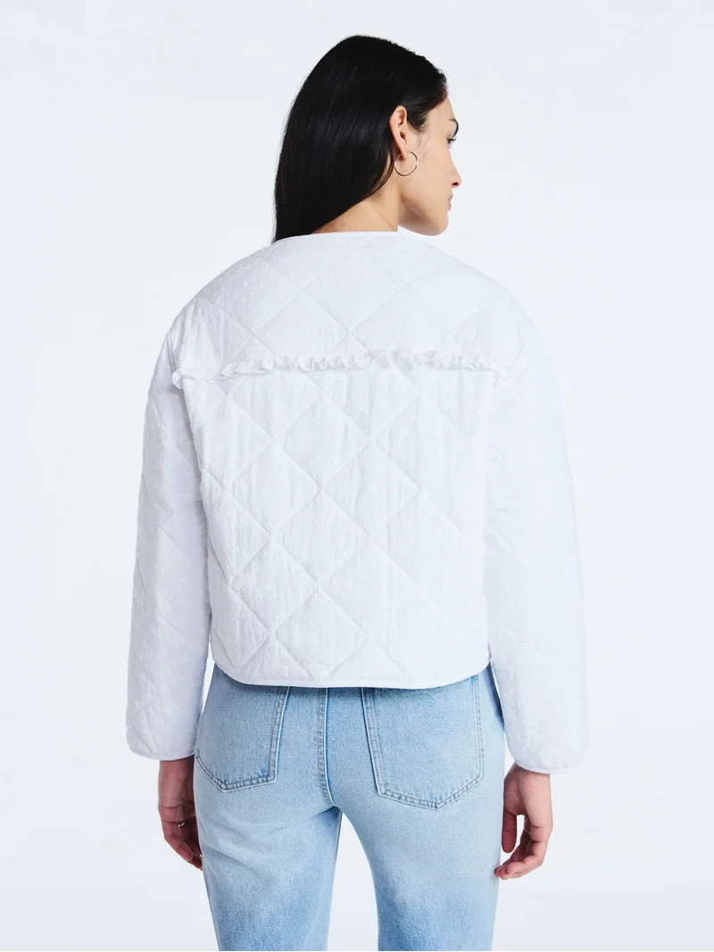 Scoop Women's Cotton Eyelet Jacket with Puff Sleeves, Sizes XS-XXL - Walmart.com | Walmart (US)