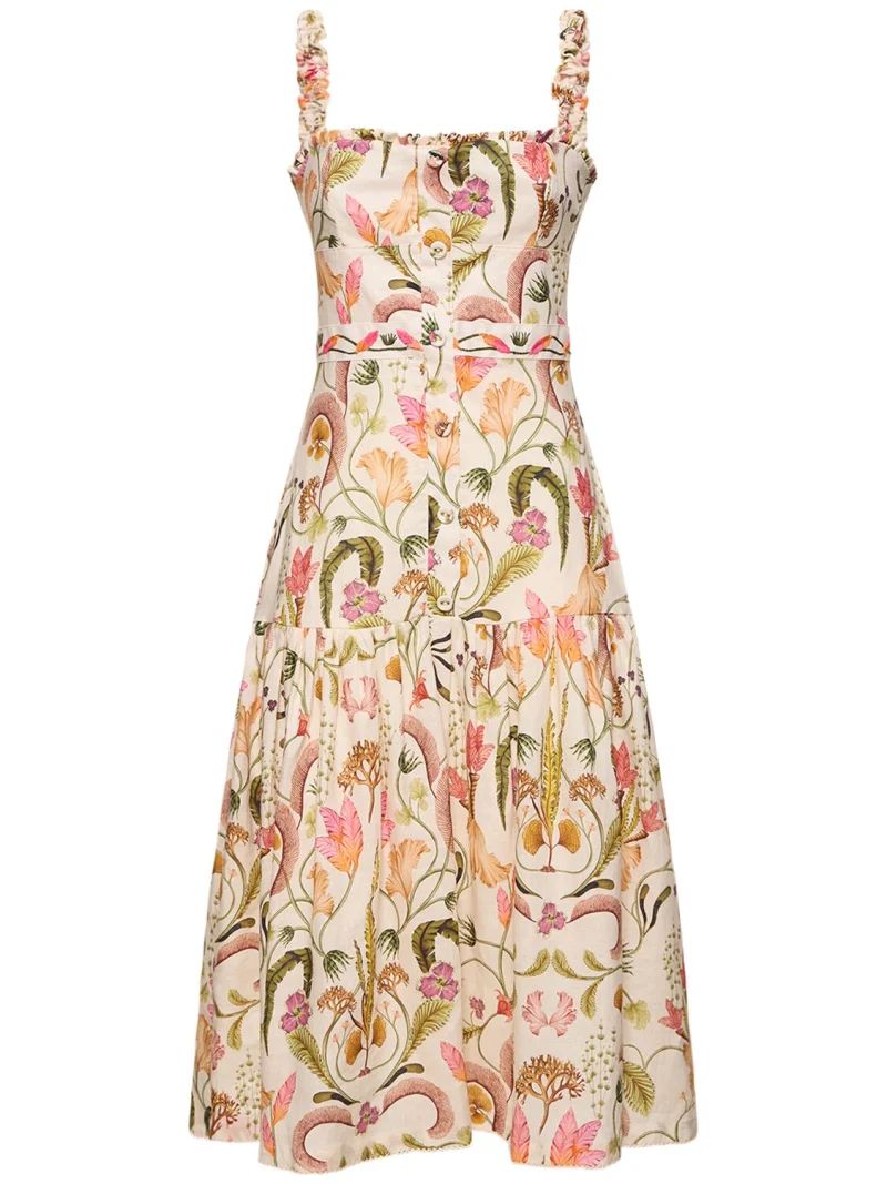 Nispero printed linen midi dress | Luisaviaroma