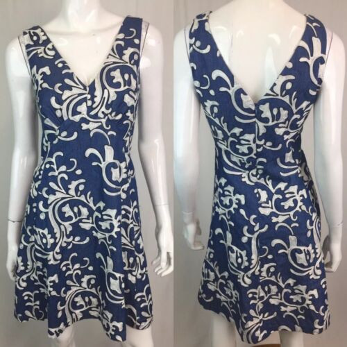 $285 Nicole Miller Women's 8 Blue Embroidered Chambray Circle Flare Shift Dress | eBay US