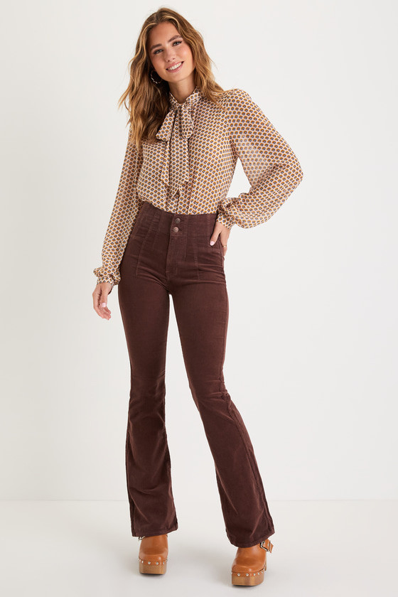 Jayde Dark Brown High Ride Flared Corduroy Pants | Lulus (US)