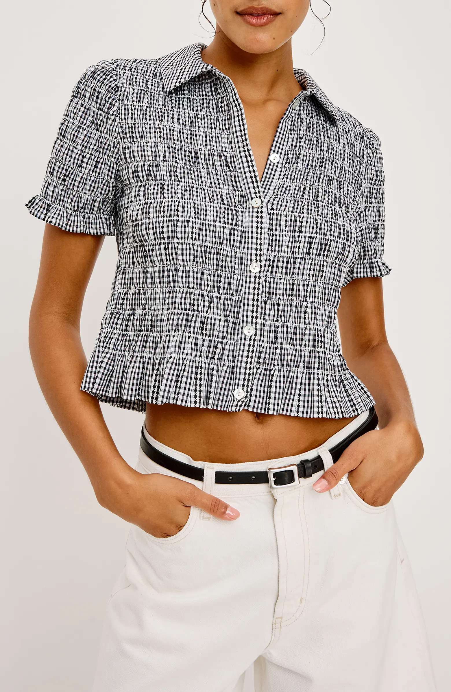 Alton Shirred Button-Up Crop Peplum Top | Nordstrom