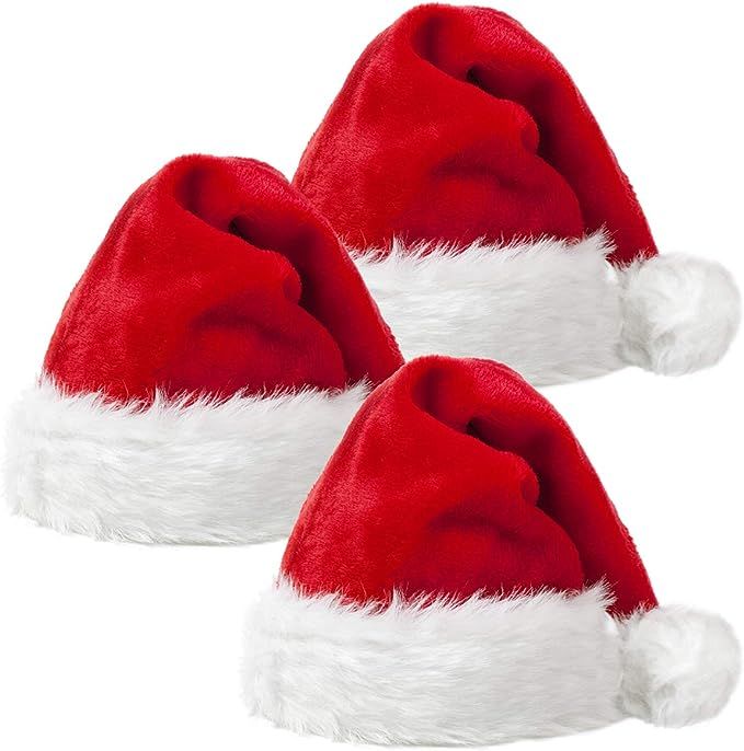 JUISEE Christmas Santa Hats Adults Santa Claus Hats Mens Christmas Hats 3 pcs | Amazon (US)