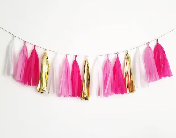 Pink and white tassel garland,Pink tassel garland,pink and gold garland,Pink tissue paper garland... | Etsy (US)
