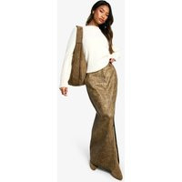 boohoo Women's Washed Pu Split Front Maxi Skirt in Vintage Wash | Size: 2 | Polyurethane | boohoo (US & Canada)