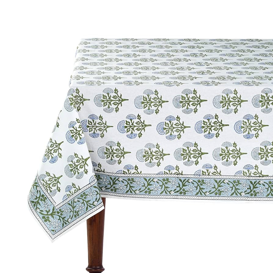 Ridhi Mughal Buta Blue Hand Block Print Cotton Rectangle Tablecloth 102 x 48 inch-Reusable Table ... | Amazon (US)