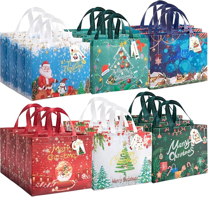 ZUIYIN 13" Large Christmas Gift Bags 18 Pack - with Gift Tags - Reusable Non-Woven Christmas Gift... | Amazon (US)