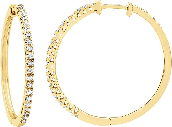 0.25 Carat,14K Solid Gold Plated in Prong setting Over Sterling Silver Round Cut Diamond Hoop Ear... | Amazon (US)