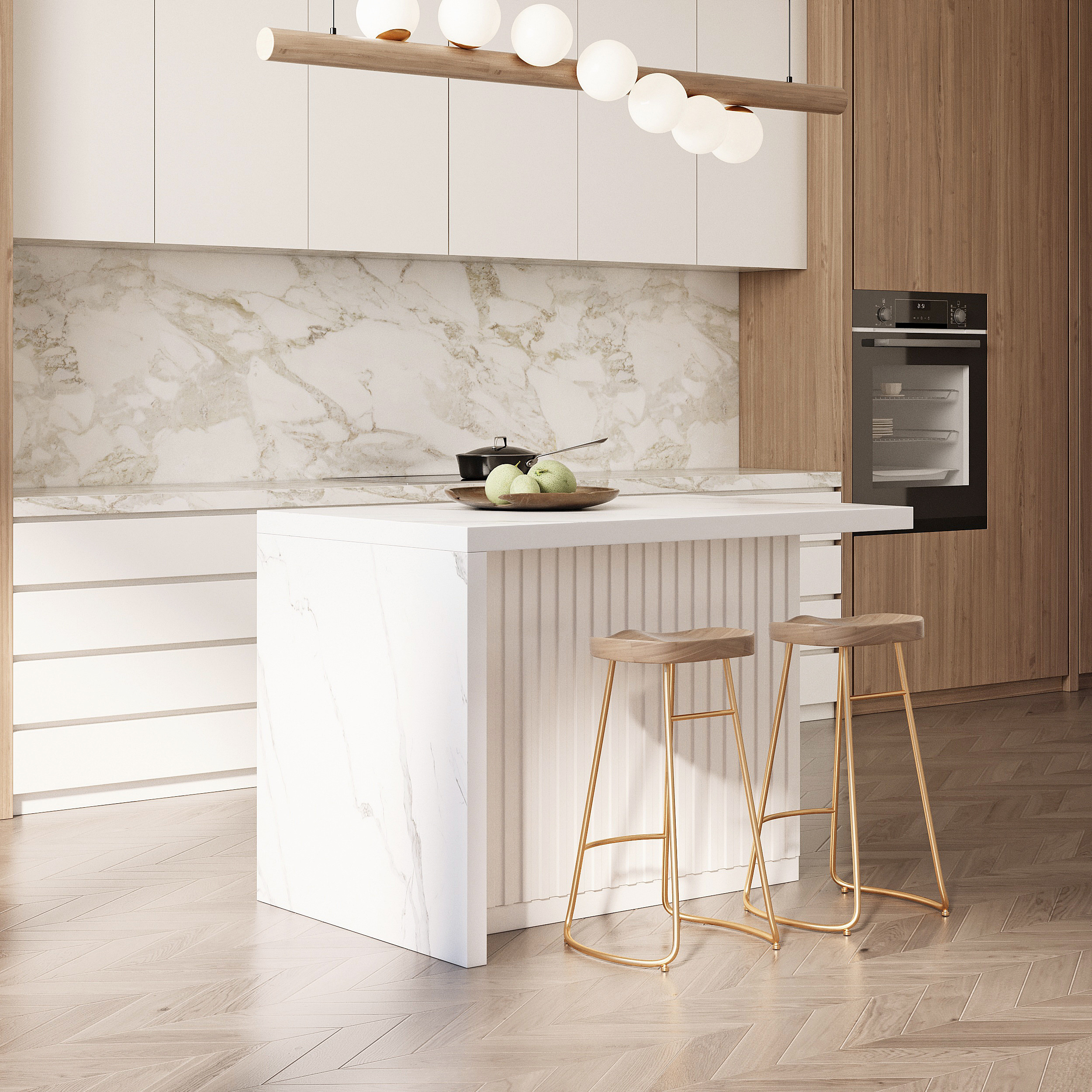 50"" Large Kitchen Island Marble Veneered Top with Storage White Kitchen Cabinet | Homary