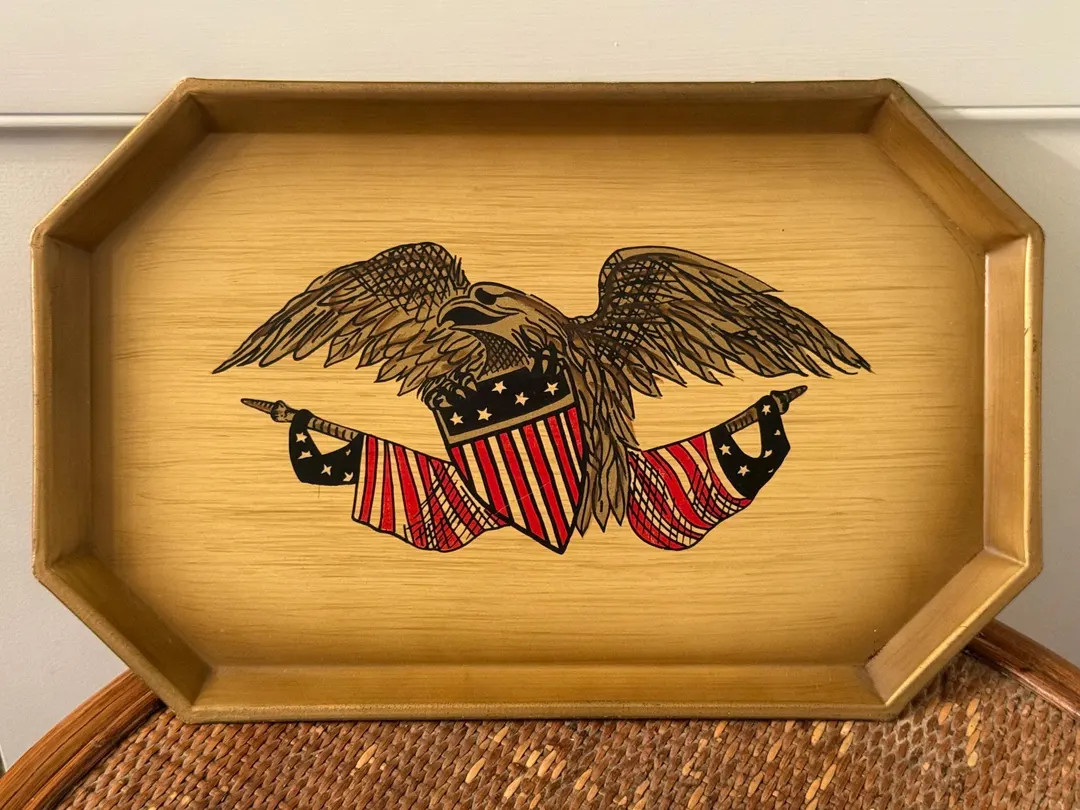 EAGLE TOLE TRAY…Nashco… Metal Serving Tray…Gold Eagle, Flag and Shield…Red, White and Blu... | Etsy (Global)