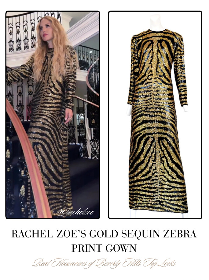 Rachel Zoe's Gold Sequin Zebra Print Gown is by Halston // Shop Similar 📸= @rachelzoe 

 