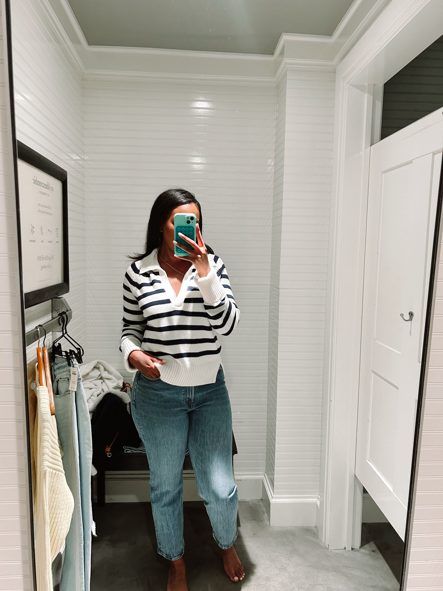 High rise jeans - wearing a size 29
Navy and white sweater in size M


#jeans #highwaisted #denim #vintage

#LTKfindsunder100 #LTKSpringSale #LTKstyletip