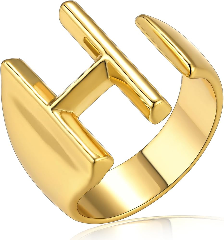 KeyStyle Gold Initial Rings for Women, Adujustable Letter Statement Rings | Amazon (US)