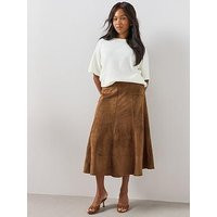 The Very Collection Curve Suedette Midi Skirt - Light Tan | Very (UK)