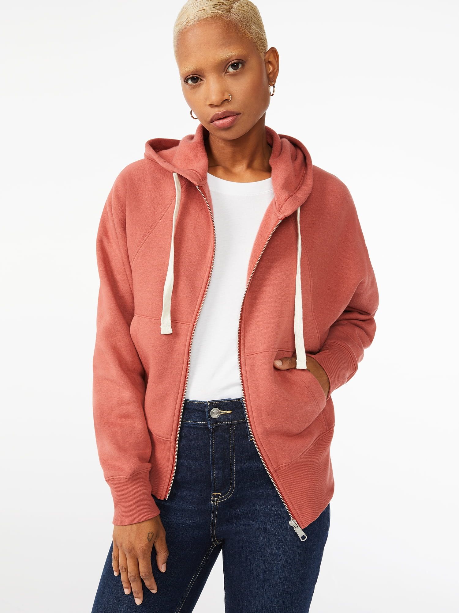 Free Assembly Women's Raglan Zip Hoodie with Long Sleeves - Walmart.com | Walmart (US)