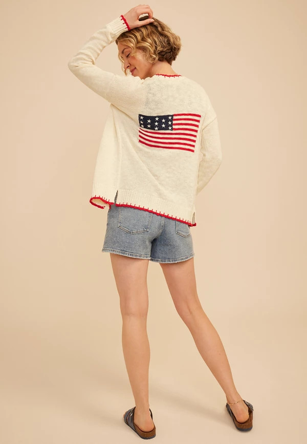 Americana Faux Whipstitch Trim Open Front Cardigan | Maurices