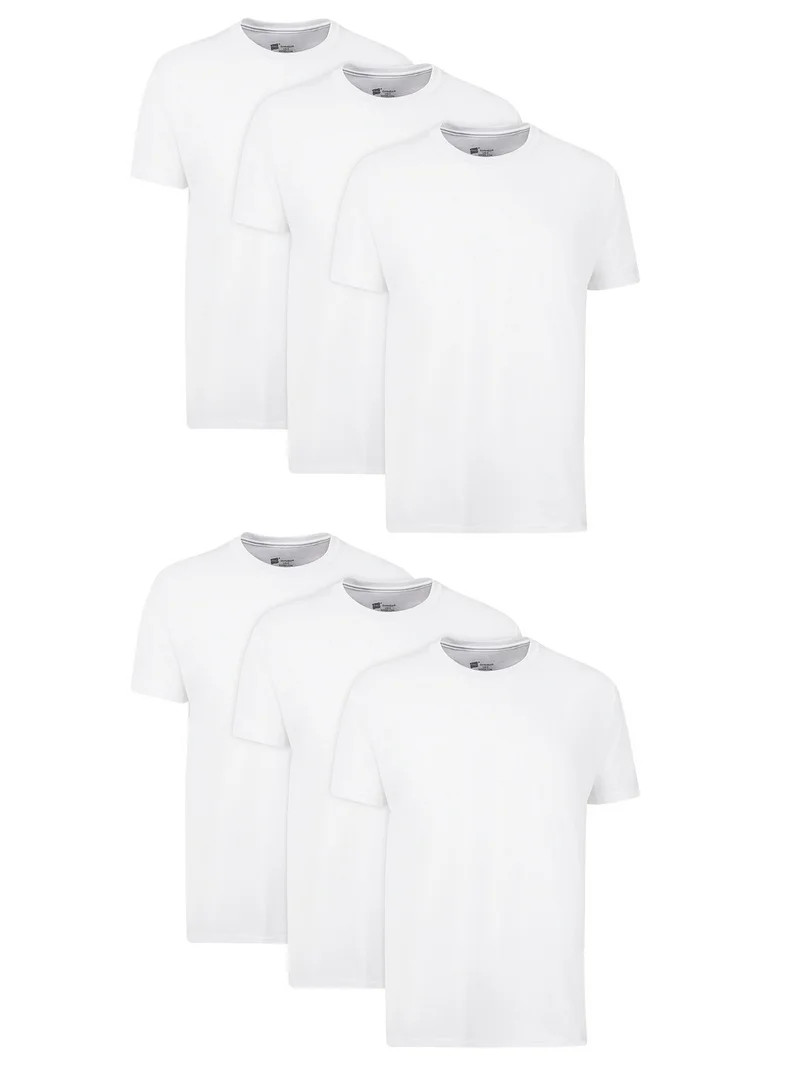 Hanes Men's Value Pack White Crew T-Shirt Undershirts, 6 Pack | Walmart (US)