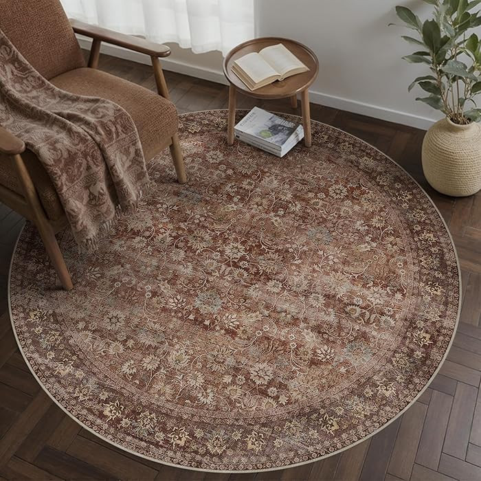 HUGEAR Round Rug 5ft Entryway Rugs Machine Washable Brick Red Hallway Area Rug 5x5 Small Circle A... | Amazon (US)