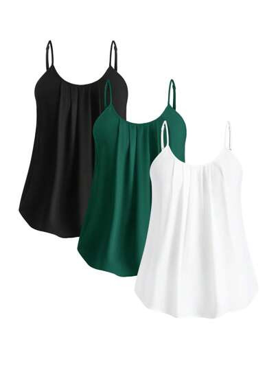 SHEIN Clasi Multi-Pack Elegant Plus Size Women Camisole Tops, Black Green White | SHEIN