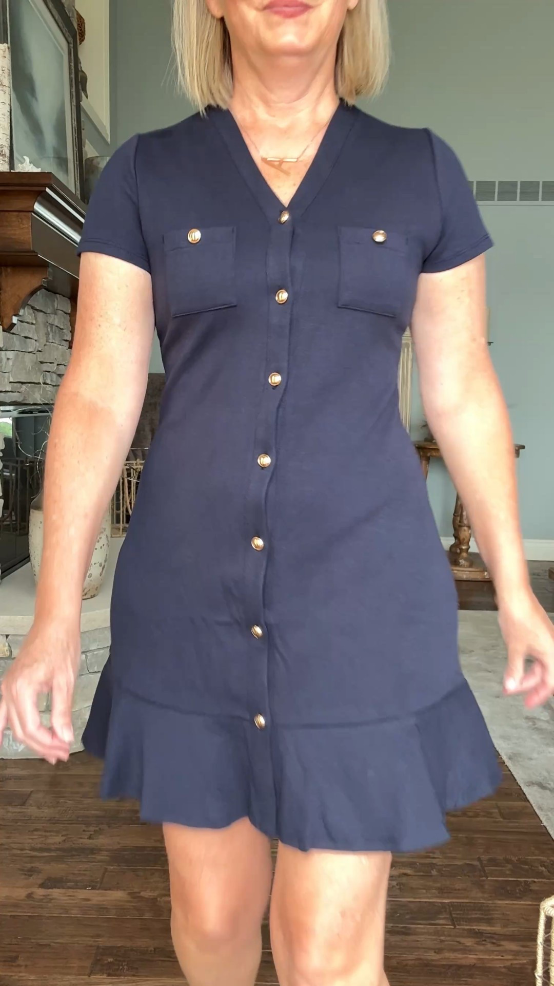 *New* dress arrival at Walmart for $28. It comes in Navy or Red and has gold button detail up the front with a ruffle hem. Comes in XS-2X. True to size  

#LTKFindsUnder50 #LTKOver40