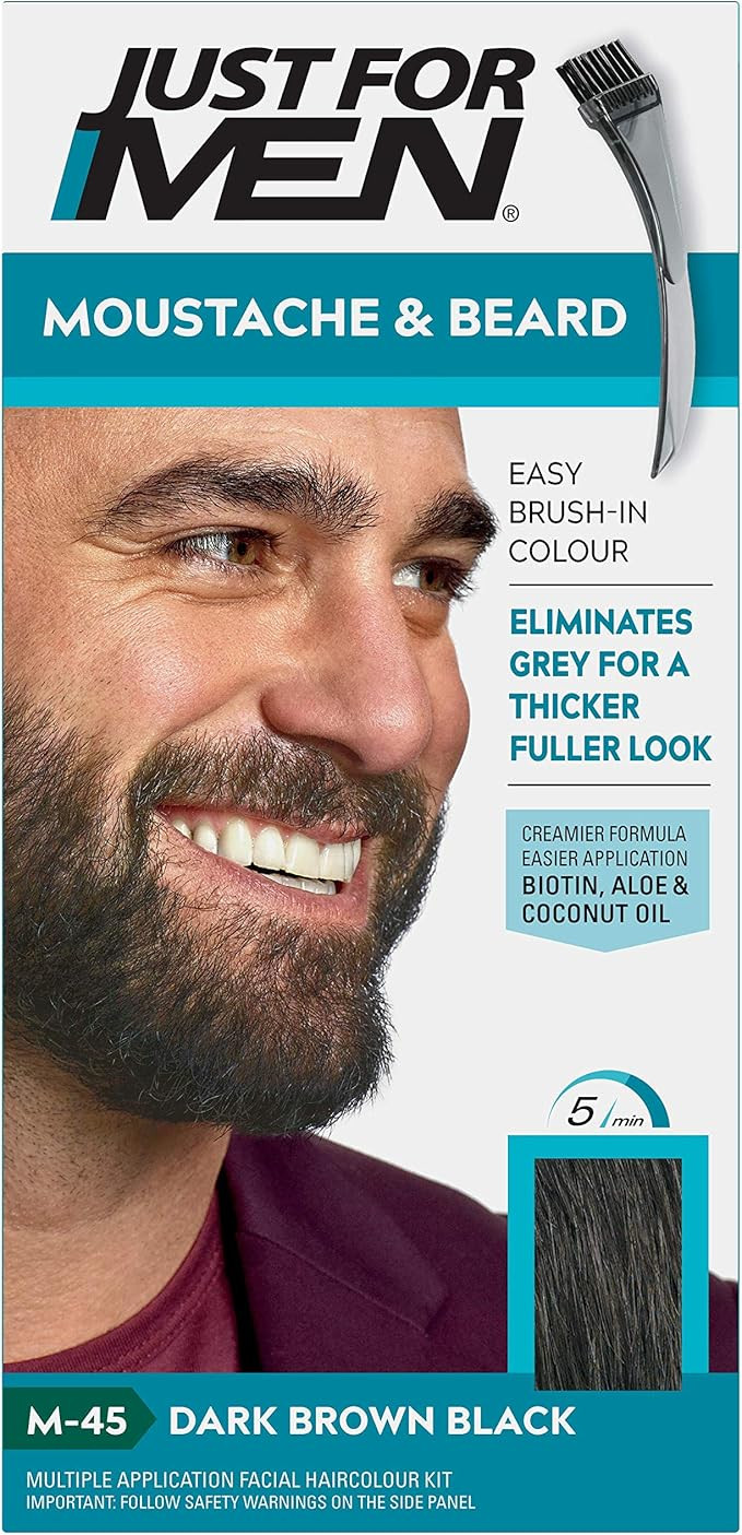 Just for men Moustache & Beard Dark Brown Dye, Eliminates Grey for a Thicker & Fuller Look M45 | Amazon (UK)