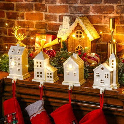 4 Pcs House Stocking Holder Christmas Ceramic House Sock Holder Set, Christmas Stocking Hangers Hooks Decoration,Farmhouse Stocking Hooks for Mantle X | Wayfair North America