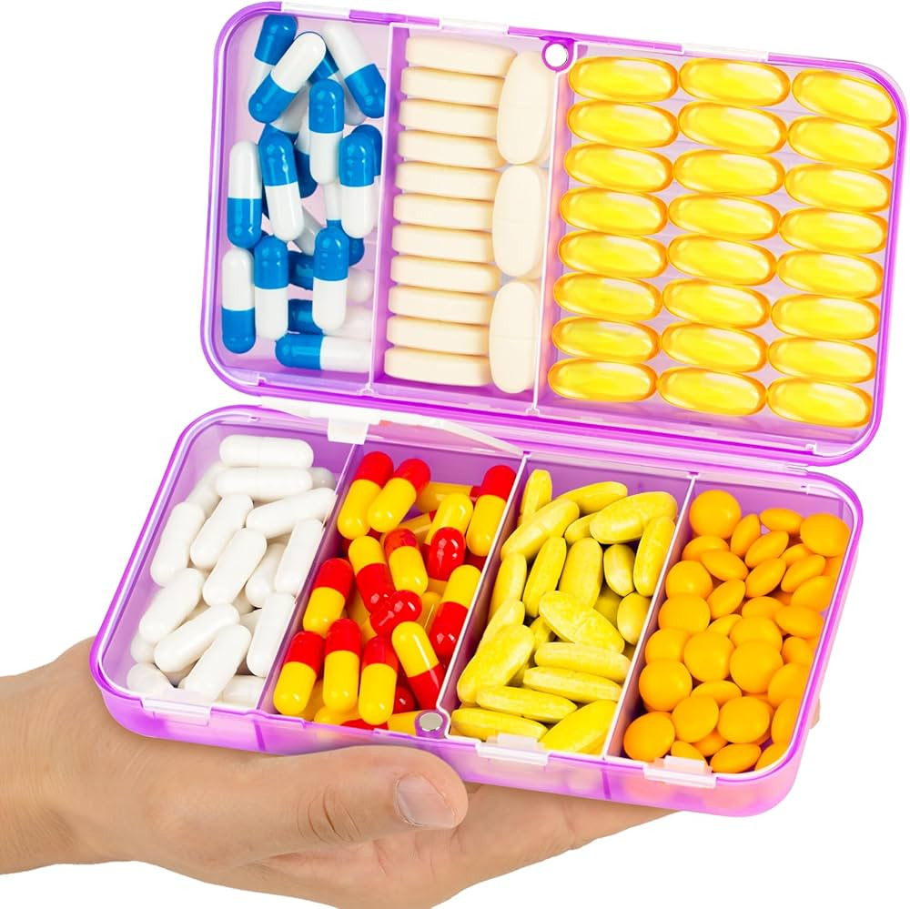 Yaklim Magnetic Travel Pill Organizer, 7 Compartments Portable Pill Box, Large Vitamin Organizer ... | Amazon (US)