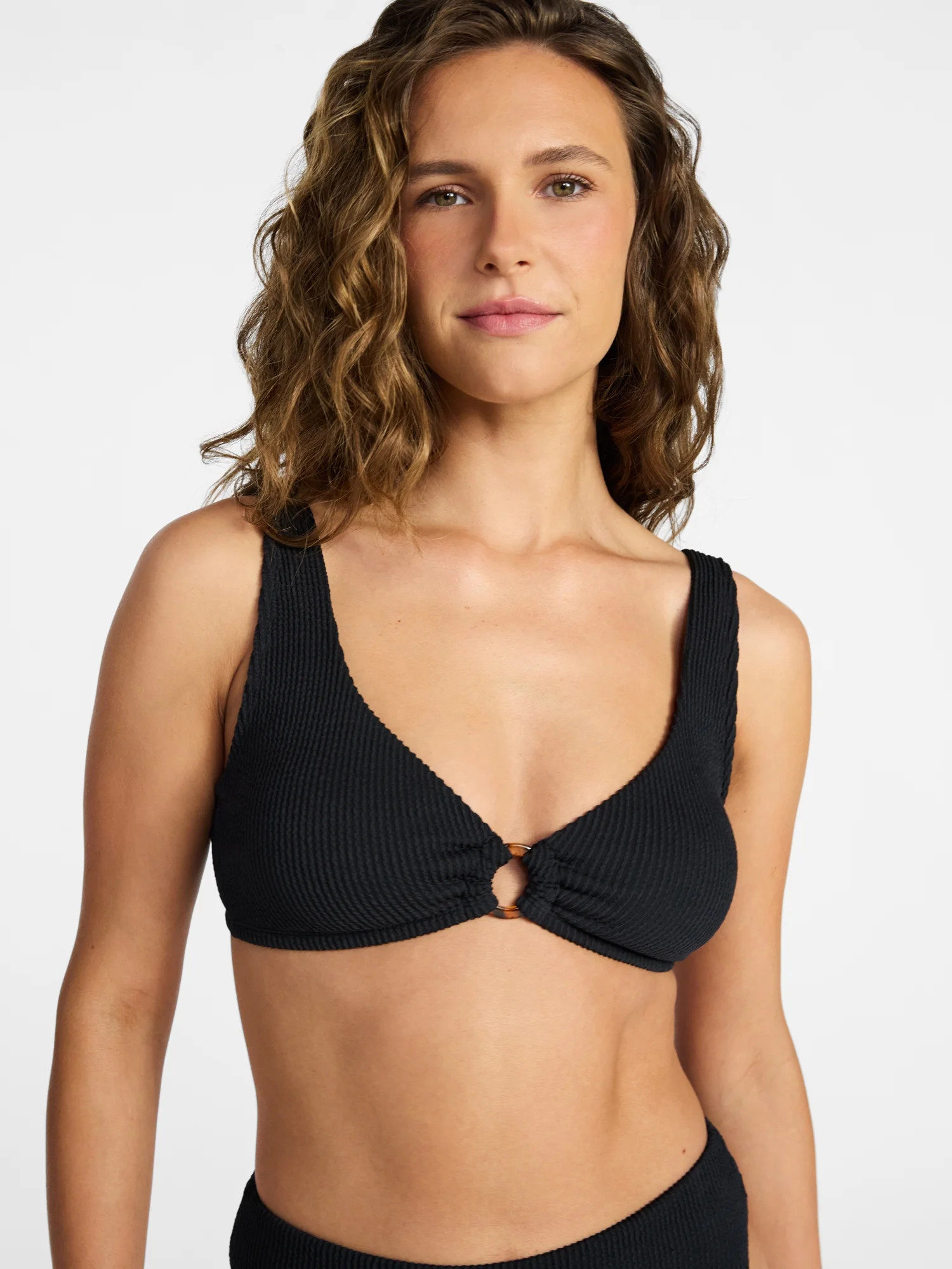 Time and Tru Women's and Women's Plus Size Crinkle Plunge Ring Front Bikini Top, Sizes XS-3X | Walmart (US)