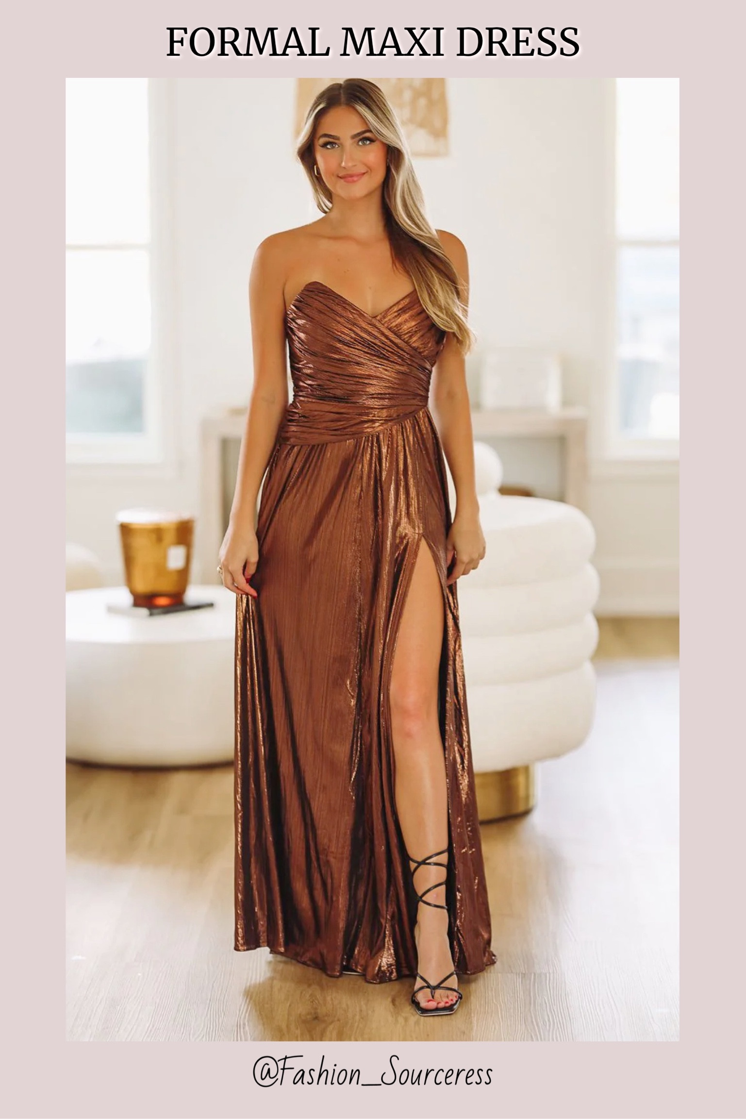 green emerald velvet dress MINNA Fashion COCOA CHARM Bronze Metallic Strapless Mermaid Formal Dre main image 1