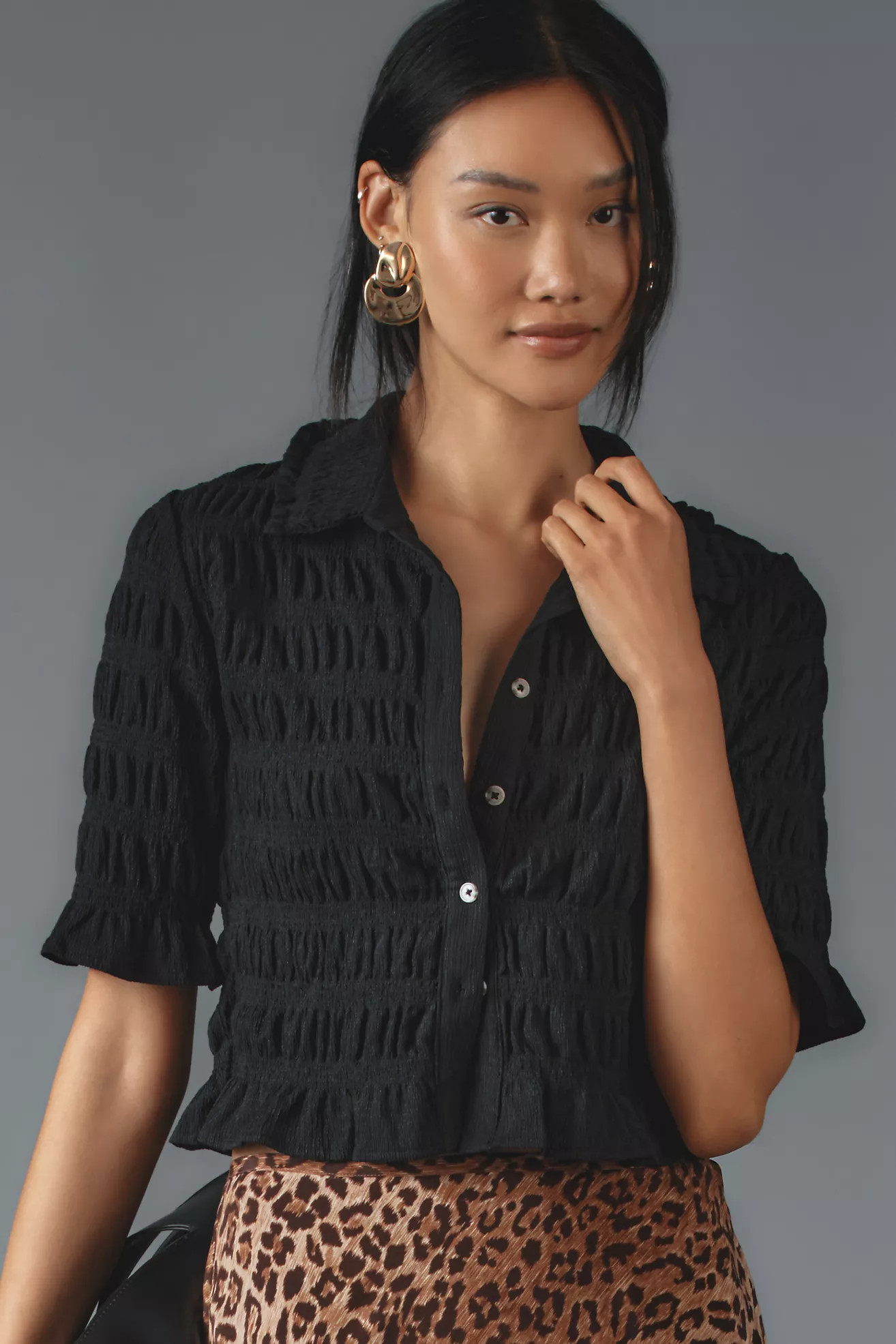 Maeve Smocked Button-Front Top | Anthropologie (US)