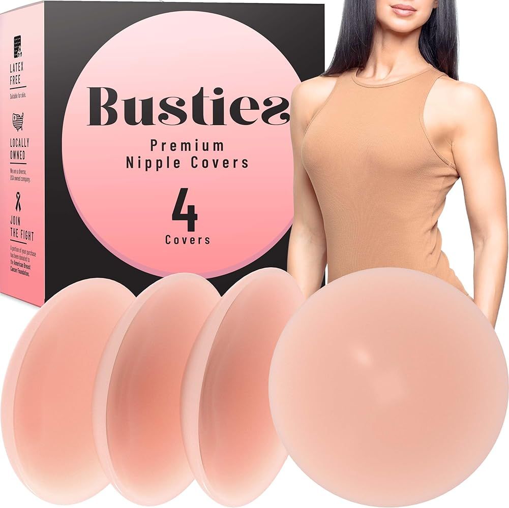 Busties Nipple Covers (2-Pairs, Reusable), 3D Seamless Nipple Pasties, Adhesive Silicone Nipple C... | Amazon (US)