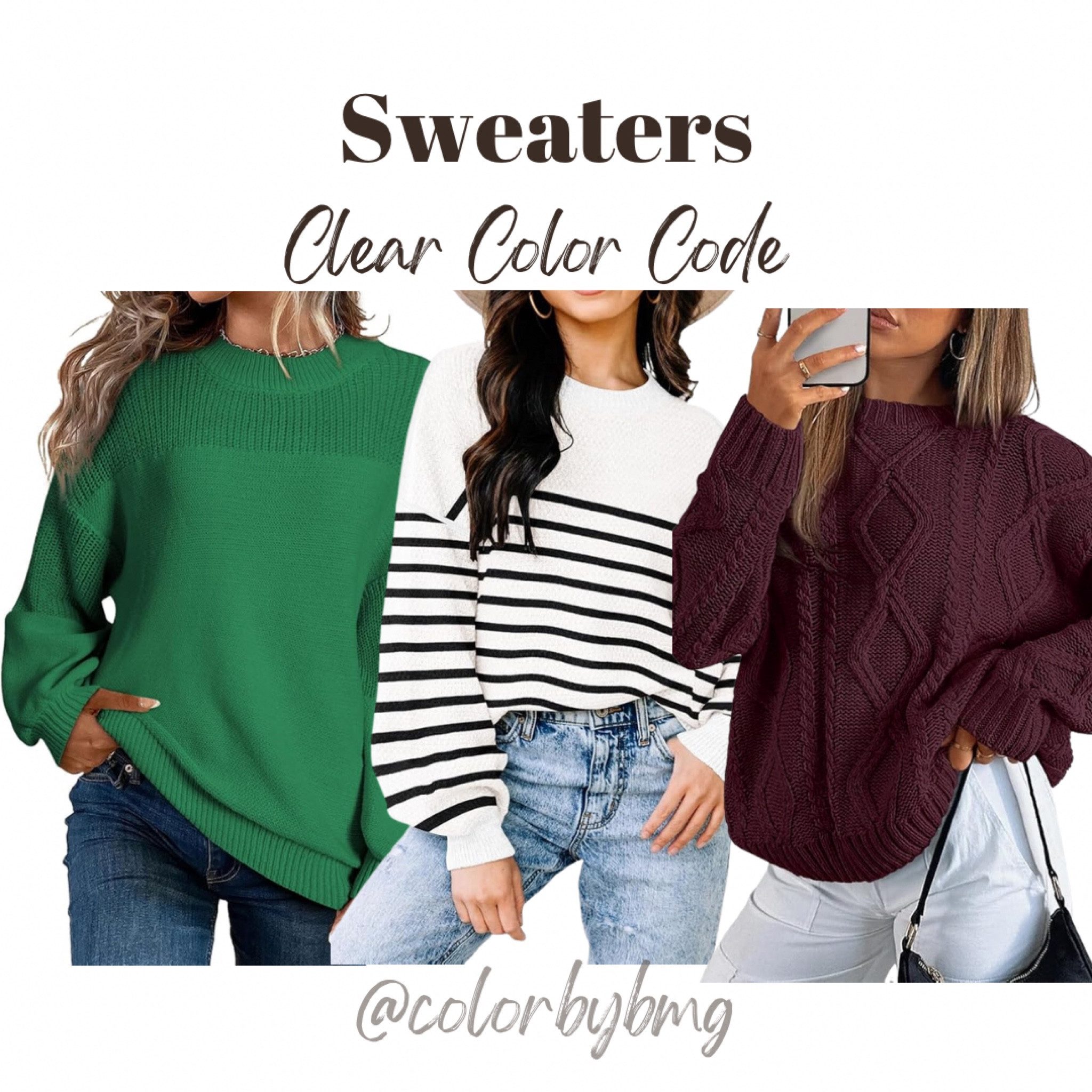 Clear Color Code Sweaters

Colors:
Dark Green
Stripe White
Wine Red

Clear Winter
Clear Spring 

#LTKSeasonal