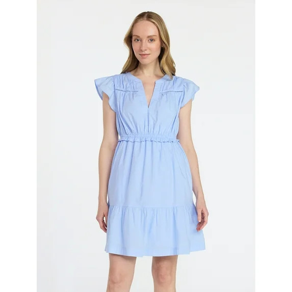 Time and Tru Women's Cotton Flutter Sleeve Mini Dress, Sizes XS-XXXL | Walmart (US)
