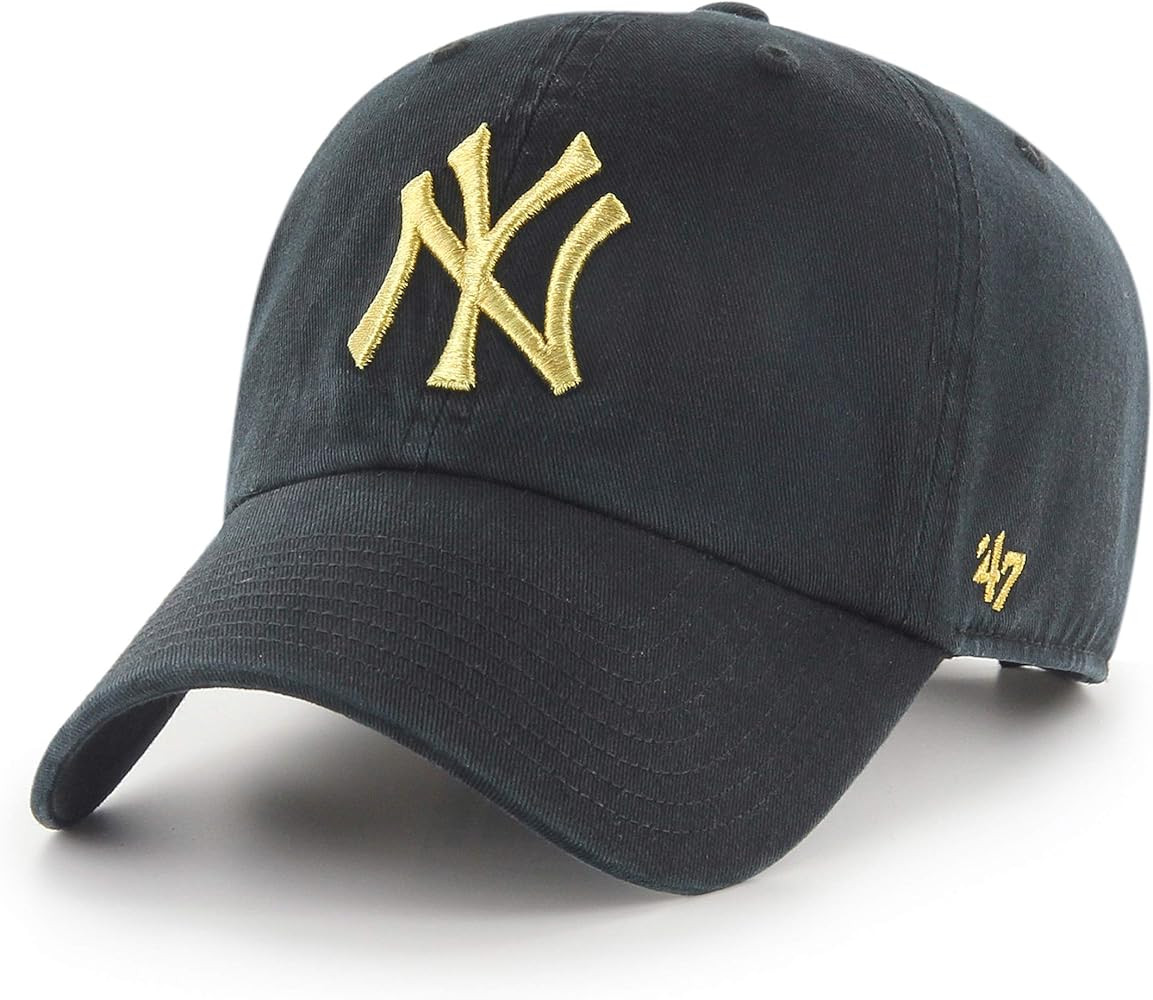 '47 New York Yankees Brand Metallic Clean Up Slouch Fit Dad Hat (Black) | Amazon (US)