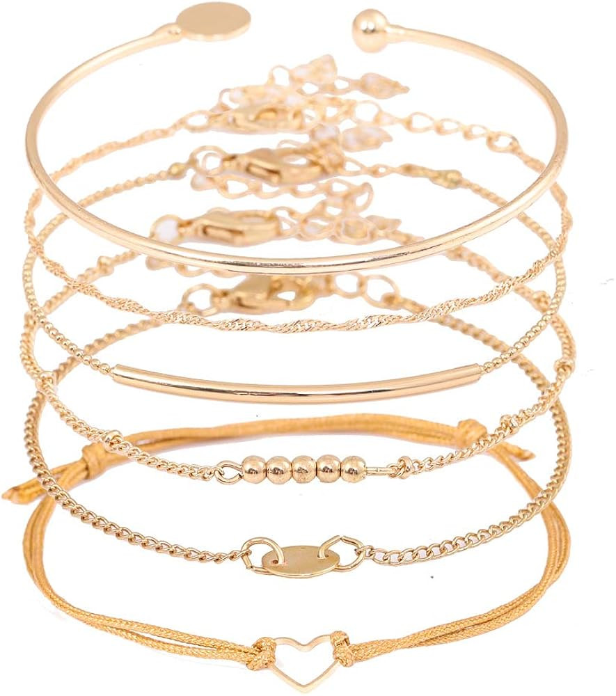 Layered Bracelet Set Assorted Beaded Bracelet Multiple Stackable Wrap Bangle Jewelry Adjustable | Amazon (US)