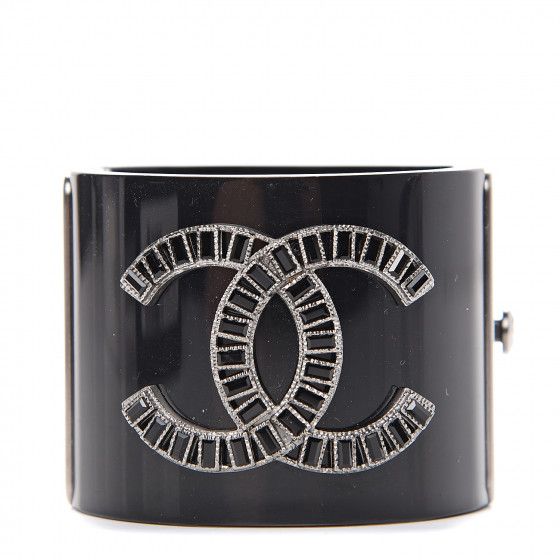 CHANEL Resin Baguette Crystal CC Cuff Black | Fashionphile