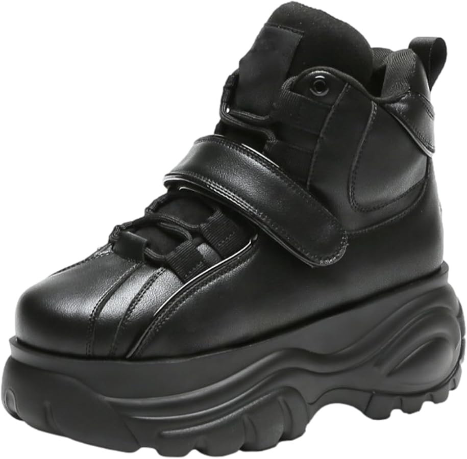 ANUFER Women's Goth Punk High/Low Top Platform Chunky Sneakers Lace Up Wedgel Heel Dad Shoes | Amazon (US)