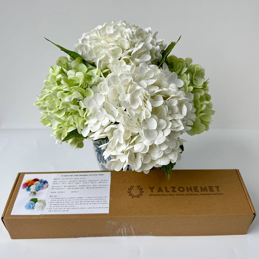 YalzoneMet Artificial Hydrangea Flowers 4 Pcs 2 White 2 Light Green 21 inch Long Rod Real Touch L... | Amazon (US)