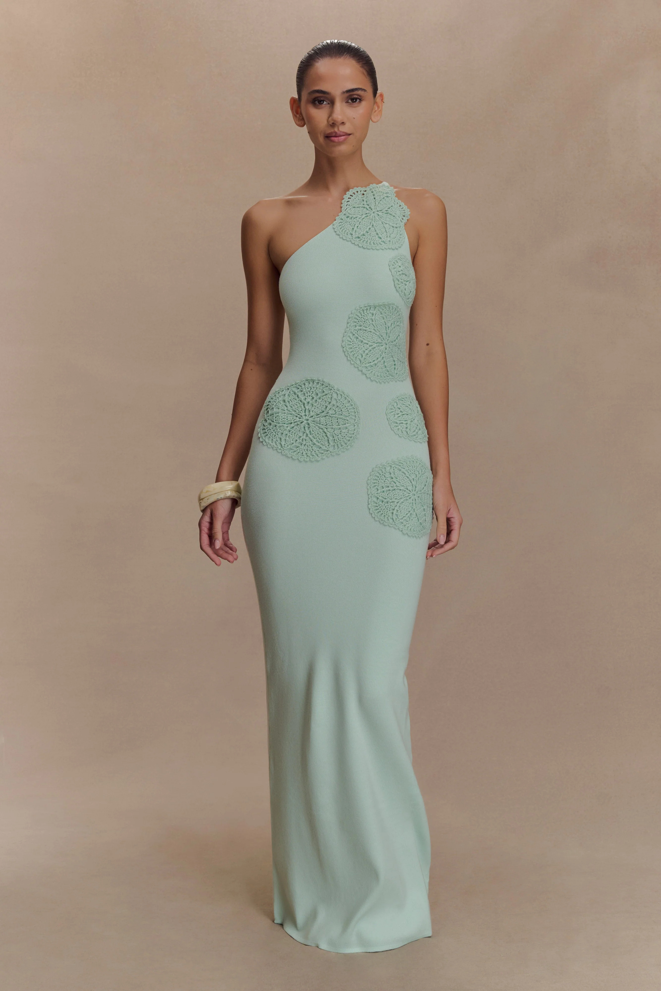 Teneika Crochet Knit Maxi Dress - Light Aqua | MESHKI US