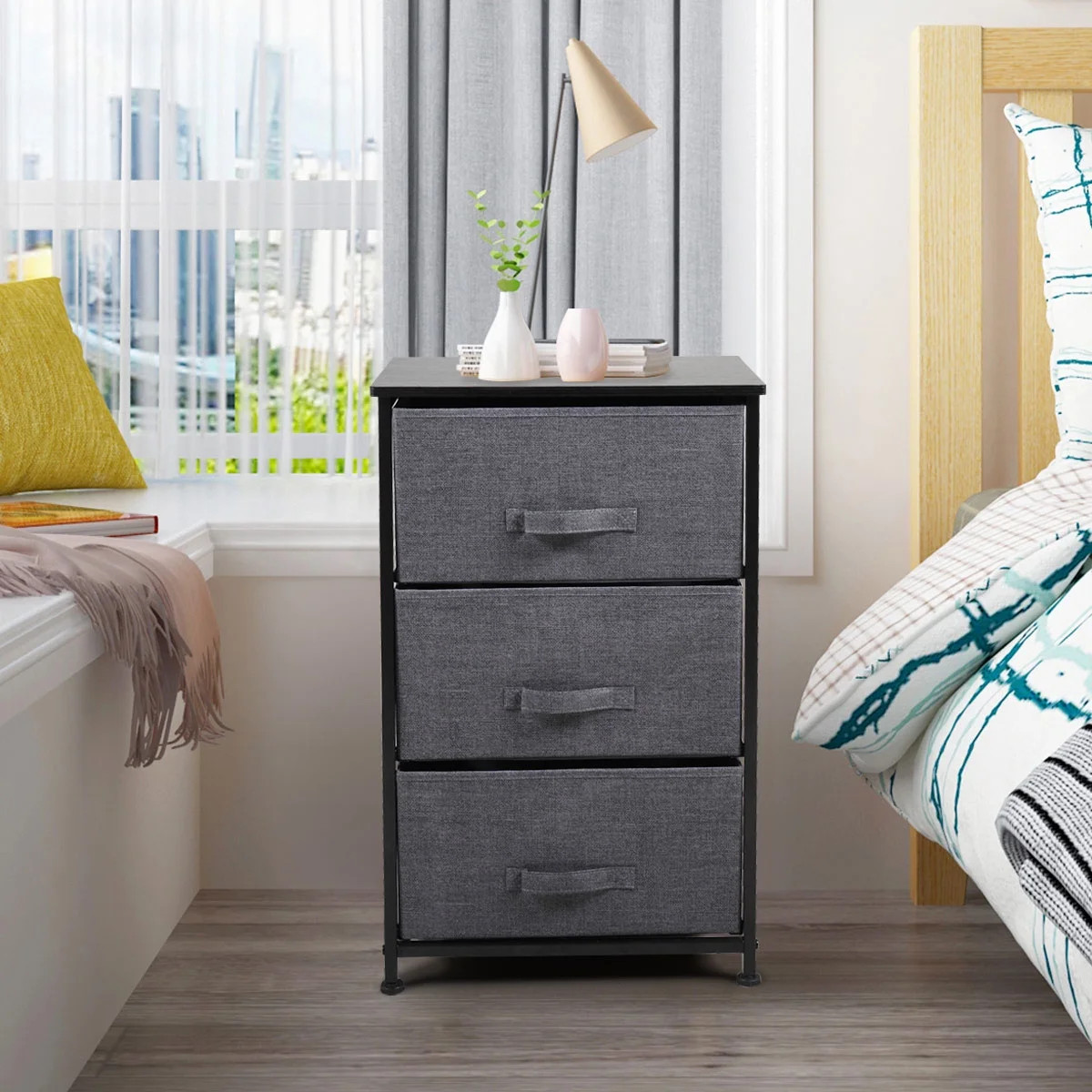 Jaxpety 3-Tier Closet Dresser, Wood Top Storage Tower with 3 non-woven fabric Drawers Organizer M... | Walmart (US)