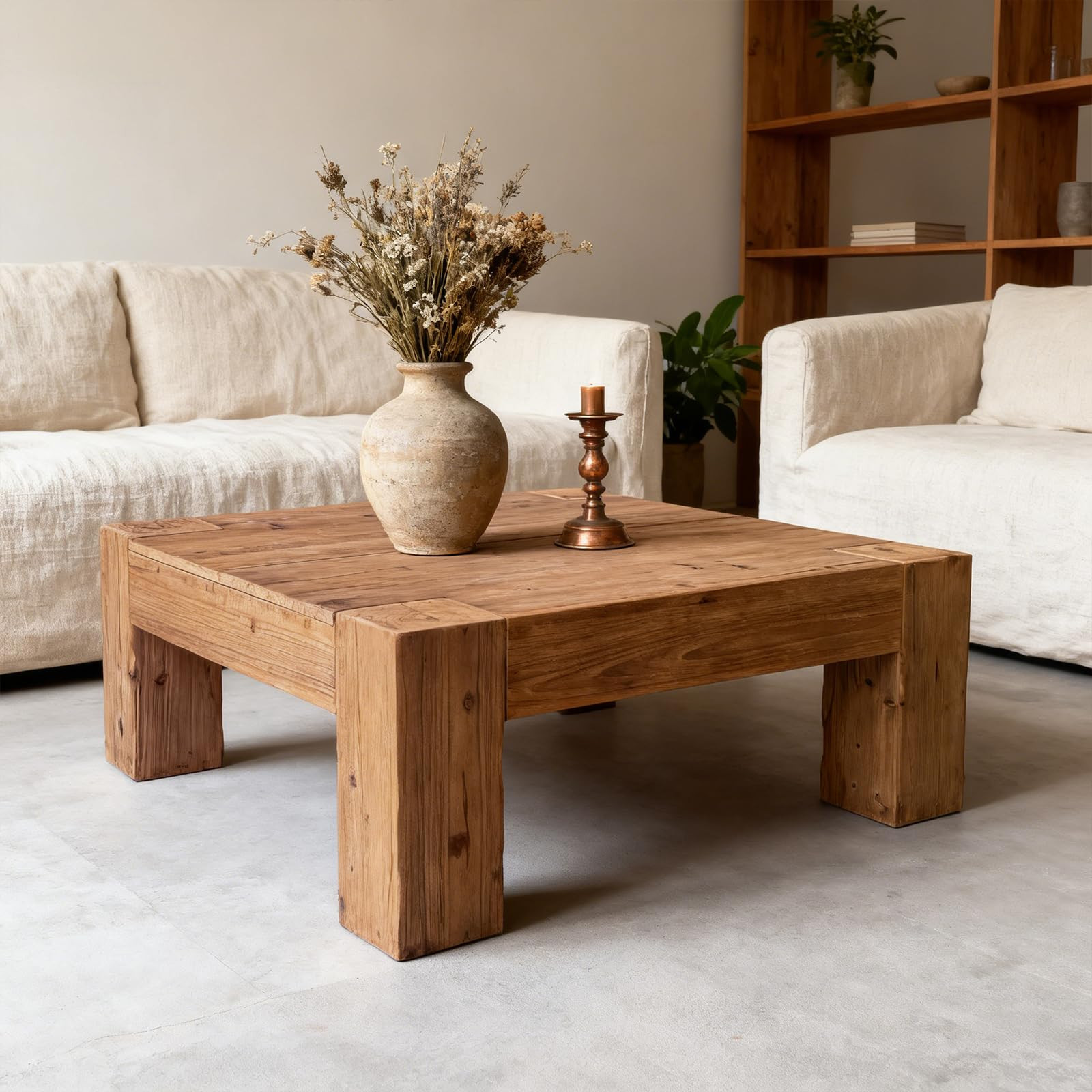 Amazon.com: Rustic Wooden Coffee Table for Living Room, Big Square Coffee Table Mid Century Modern Center Table, Large Farmhouse Solid Wood Tea Table for Office Apartment (39.37''L \u00d7 39.37''W \u00d7 15.75''H) : Home & Kitchen | Amazon (US)