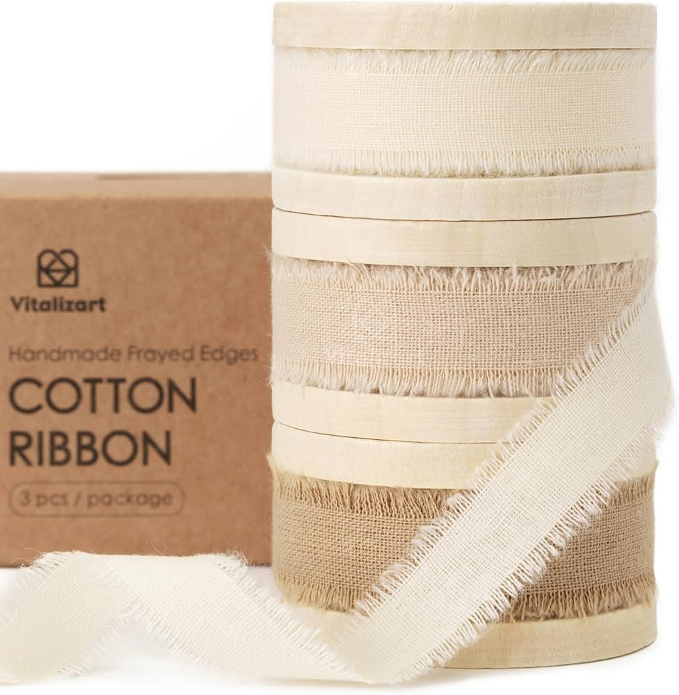 Vitalizart Cotton Ribbon Handmade Fringe 5/8" x 21 Yd Nude & Cream White Pure Natural Cotton Ribb... | Amazon (US)