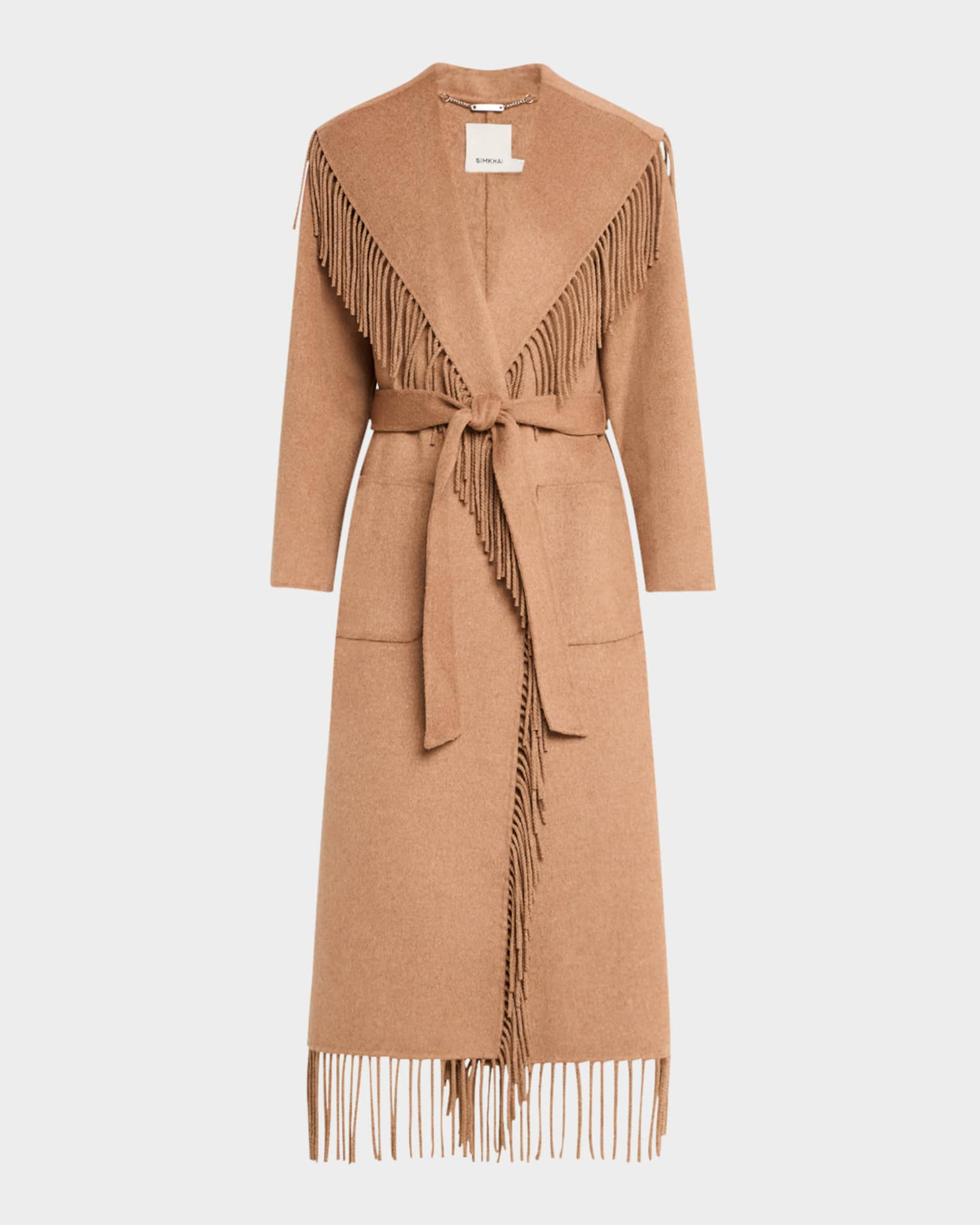 SIMKHAI Carrie Belted Fringe Robe Coat | Neiman Marcus