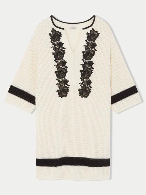 Contrast Lace Knitted Dress | Cream | Jigsaw (UK)