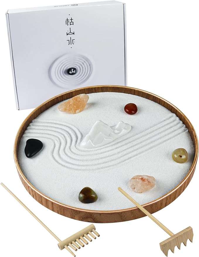 Japanese Zen Garden for Desk - Static Mountain 10" x 10" Desktop Mini Zen Garden with White Sand ... | Amazon (US)