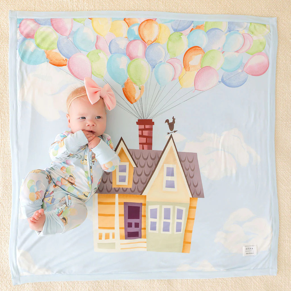 Pixar Blue Reversible Disney Pixar’s Up & Up House Luxette Patoo® Blanket | Posh Peanut® | Posh Peanut