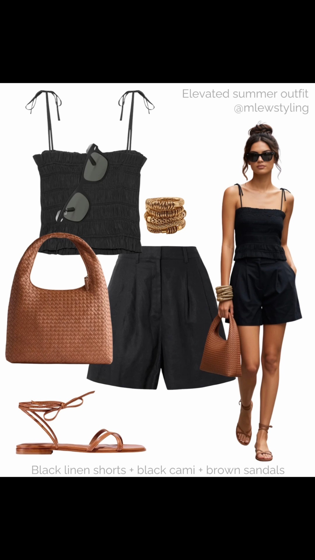 Elevated summer outfit ✨✨

Tags: pleated linen shorts, ray-ban wayfarer sunglasses, Margaux ny sandals, stacked bracelets, Zara top, neutral vacation outfit

#LTKsummer #LTKtravel #LTKshoes